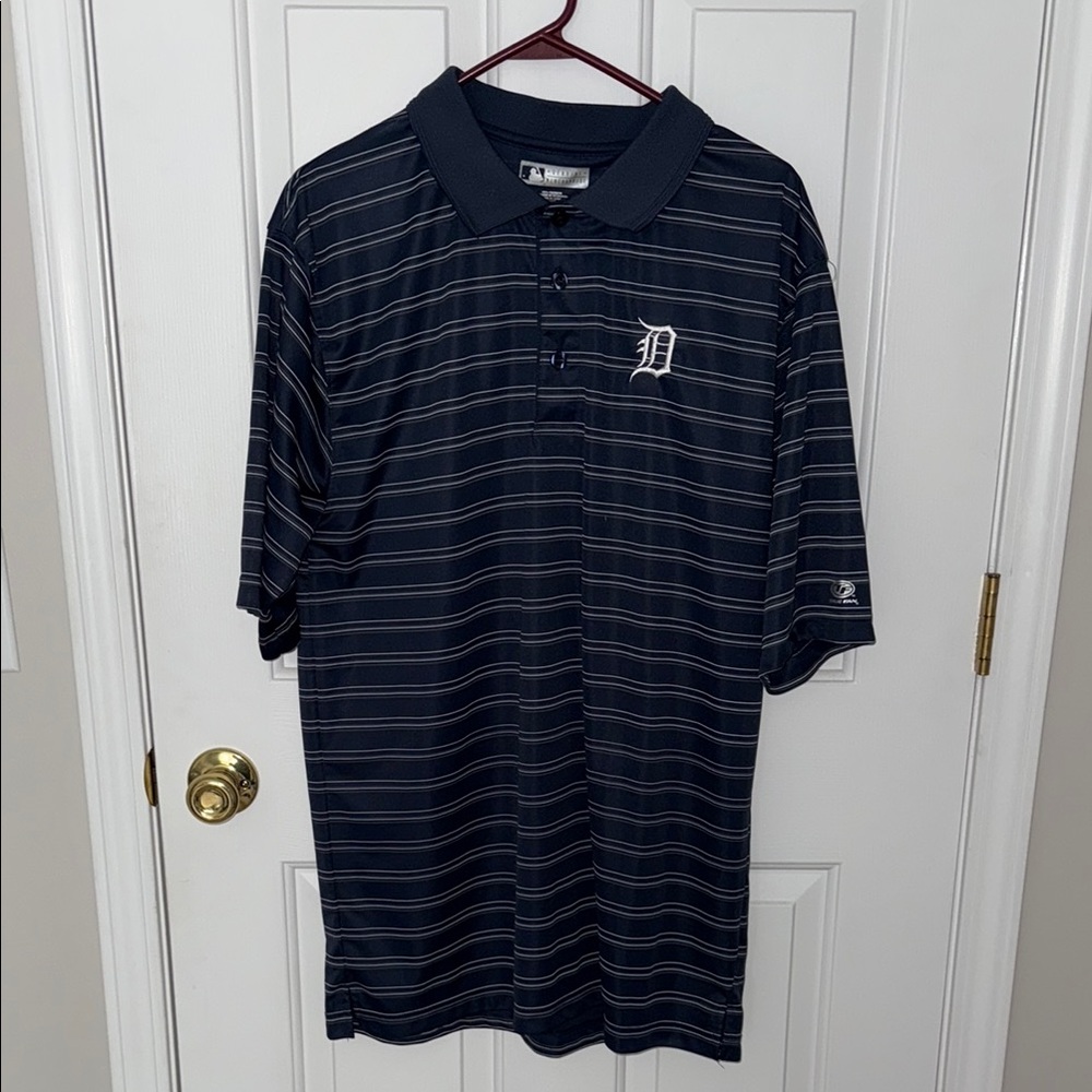 MLB TrueFan Detroit Tigers Men’s Blue Polo Shirt with Classic Stripes